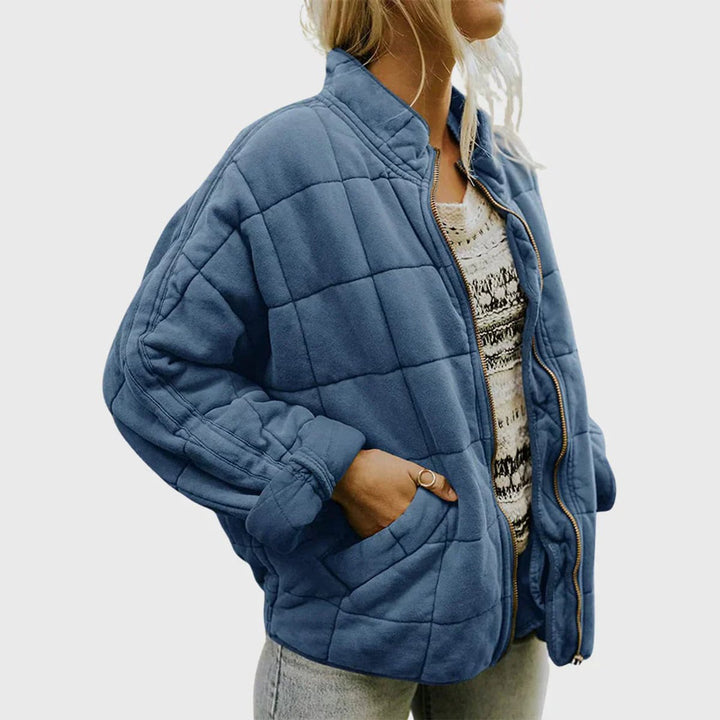 Women's Zip-Up Quilted Jacket Stand Collar Puffer Coat - Blue